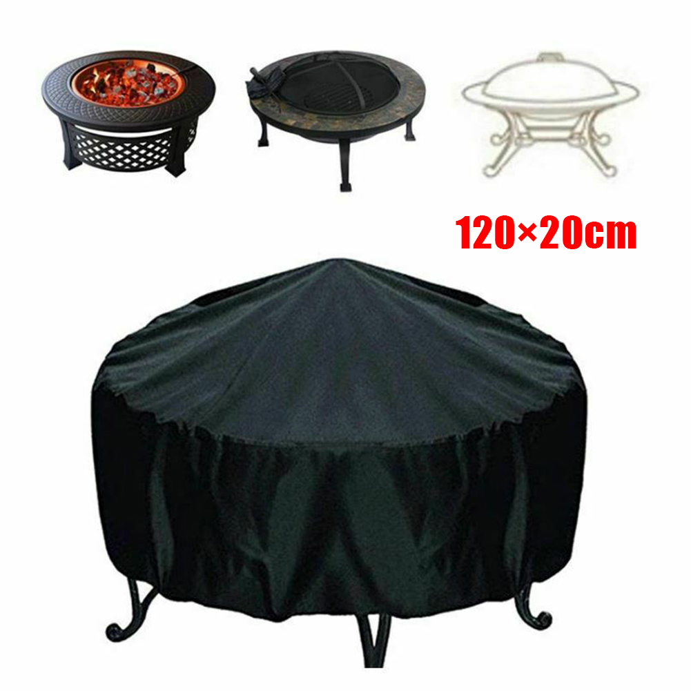 Fire Pit Cover 47x8 inches Patio Fire Pits Cover Oxford Cloth Waterproof UV Protector Grill BBQ Covers for Outdoor Garden Round Black